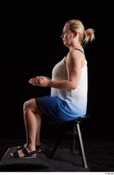 Whole Body Woman White Dress Chubby Sitting Studio photo references